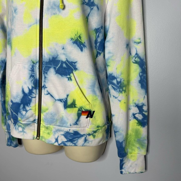 Aviator Nation Tie Dye Zip Hoodie Neon Yellow Blue Cotton Women's Small - Picture 4 of 9